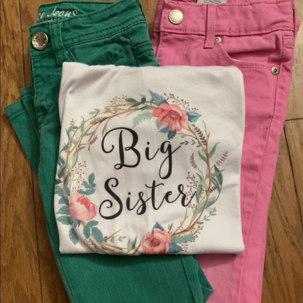 1 large “big sister” top 2 pair 7 slim pants